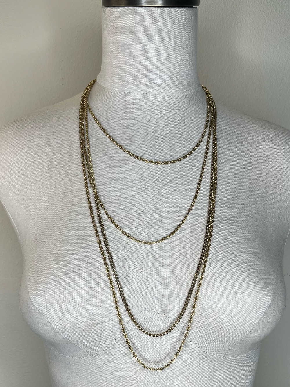 Vintage GOLDETTE NY Gold Tone 4 Strand Chain Layered Necklace Signed Old Money